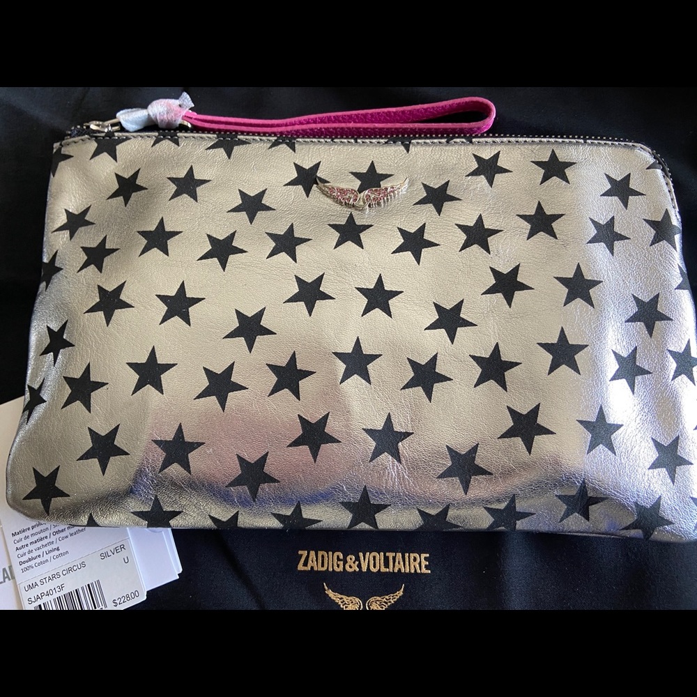 Zadig & Voltaire Uma Stars Circus Wristlet Silver - Picture 2 of 11
